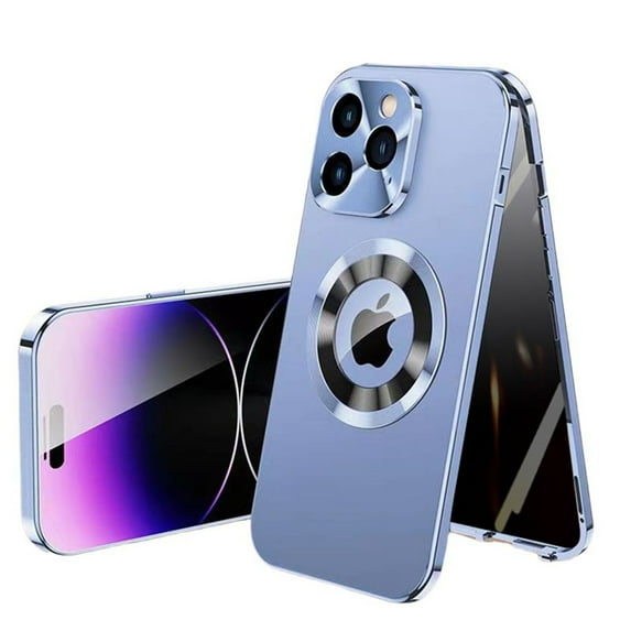 ELEHOLD for iPhone 16 Pro Max Full Body Case,with Built-in Anti-Peeping Privacy Tempered Glass Screen Protector Metal Frame Plating PC Back Shockproof Rugged Case for iPhone 16 Pro Max,Blue