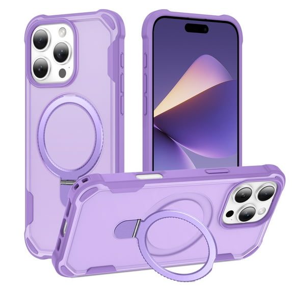 ELEHOLD For iPhone 16 Pro Max Heavy Duty Shockproof Rugged Case Magnetic Rugged Case, MagSafe Compatible, with Invisible and Adjustable Ring Holder Stand, Purple
