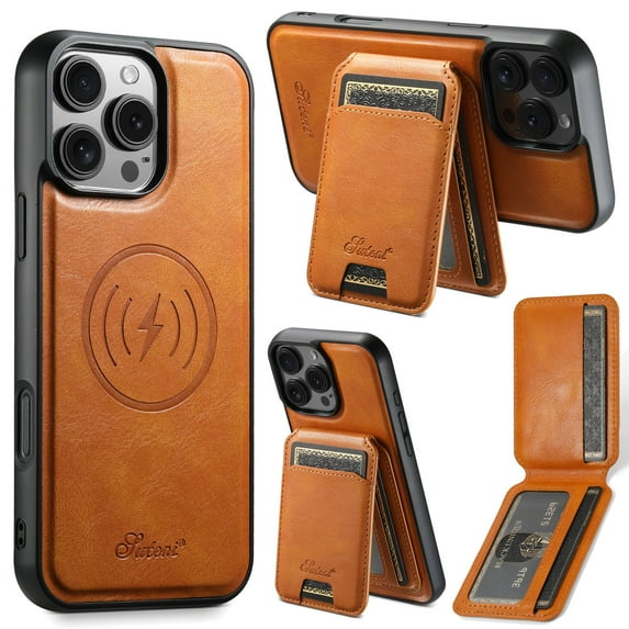 ELEHOLD for iPhone 16 Pro Max Leather Case Premium Leather Material with Magnetic Detachable Card Holder Compatible with Mag Safe Charging Shockproof Slim Lightweight Case for iPhone 16 Pro Max,Khaki