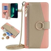 ELEHOLD for iPhone 16 Pro Max Leather Wallet Case with Card Slots Cash Pocket Zipper Purse Hidden Mirror,Luxury Crossbody Metal Chain Strap Wallet Case for Women Girls for iPhone 16 Pro Max,Pink