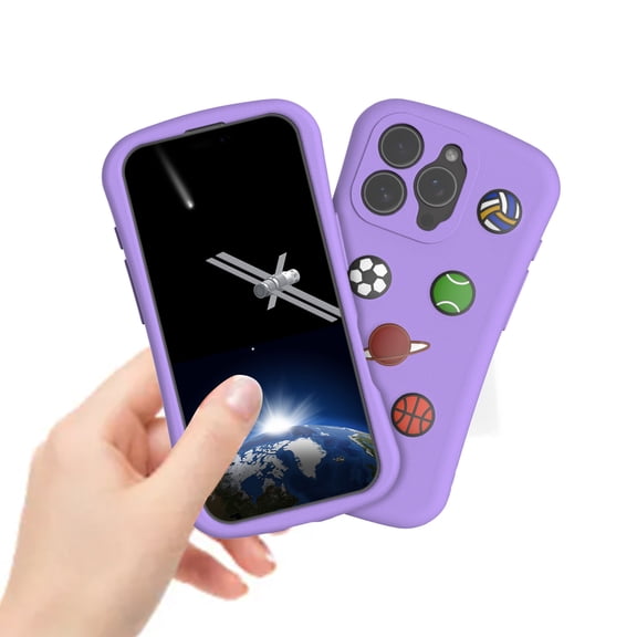 ELEHOLD For iPhone 16 Pro Max Soft EVA Shockproof Case – Cute Cartoon Planet & Balls Decorated Non-Slip Phone Cover with Lens All-Inclusive Design, Purple