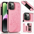 thumbnail image 1 of ELEHOLD for iPhone 16 Pro Max Wallet Case, Flower Embossed Pattern Magnetic Button Card Holders PU Leather Cover Kickstand Function Shockproof Protective Case for iPhone 16 Pro Max, Pink, 1 of 9