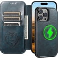 thumbnail image 1 of ELEHOLD for iPhone 16 Pro Max Wallet Case Premium Leather with Card Slots Kickstand Function Magnetic Absorption Compatible with Mag Safe Charging Shockproof Protective Case,Blue, 1 of 6