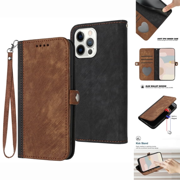 ELEHOLD for iPhone 16 Pro Wallet Case with Detachable Wrist Strap Handbag, Luxury PU Leather Flip Soft TPU Built-in Magnetic Card Slots Kickstand Function Shockproof Protective Cover Case,Brown