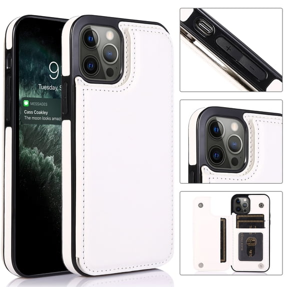 ELEHOLD for iPhone 16 Pro Wallet Case , Ultra Slim Luxury Premium Leather Card Holder Kickstand Shockproof Magnetic Clasp Protective Case for iPhone 16 Pro,White