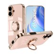 thumbnail image 1 of ELEHOLD for iPhone 16 Slim Case Electroplating Frame Design All-inclusive Lens Protection Metal Ring Holder Stand Function Shockproof Lightweight Case for iPhone 16, Pink, 1 of 8