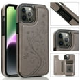 thumbnail image 1 of ELEHOLD for iPhone 16 Wallet Case, Flower Embossed Pattern Magnetic Button Card Holders PU Leather Cover Kickstand Function Shockproof Protective Case for iPhone 16, Gray, 1 of 9