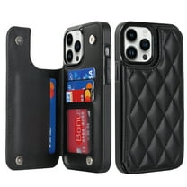 ELEHOLD for iPhone 16 Wallet Case, RFID Blocking Card Holders Luxury Argyle Pattern Leather Case Kickstand Magnetic Button Slim Lightweight Shockproof Purse Case,Black