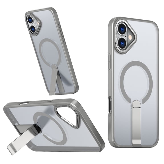 ELEHOLD For iPhone 16e 6.1Inch Slim Shockproof Magnetic Phone Case, Horizontal & Vertical Kickstand Rugged Cover, MagSafe Compatibe, with Metal Lens Ring, Gray