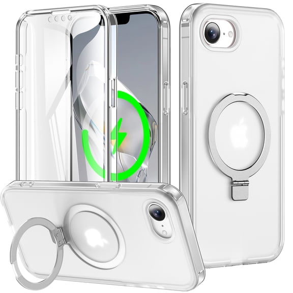 ELEHOLD for iPhone 16e Magnetic Case,Compatible with Mag Safe Accessory Invisible Stand Built-in Screen Protector Military Drop Protection Shockproof Frosted Translucent Case,Frosted Clear