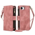 thumbnail image 1 of ELEHOLD for iPhone 16e Wallet Case,Flip Leather Women Men Credit Card Cash Slot Zipper Kickstand Shockproof  Protective Case with Crossbody Wrist Strap for iPhone 16e,Rosegold, 1 of 8