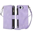 thumbnail image 1 of ELEHOLD for iPhone 16e Wallet Case,Flip Leather Women Men Credit Card Cash Slot Zipper Kickstand Shockproof  Protective Case with Crossbody Wrist Strap for iPhone 16e,Purple, 1 of 8