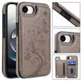 thumbnail image 1 of ELEHOLD for iPhone 16e Wallet Case, Flower Embossed Pattern Magnetic Button Card Holders PU Leather Cover Kickstand Function Shockproof Protective Case for iPhone 16e, Gray, 1 of 9