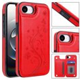 thumbnail image 1 of ELEHOLD for iPhone 16e Wallet Case, Flower Embossed Pattern Magnetic Button Card Holders PU Leather Cover Kickstand Function Shockproof Protective Case for iPhone 16e, Red, 1 of 9