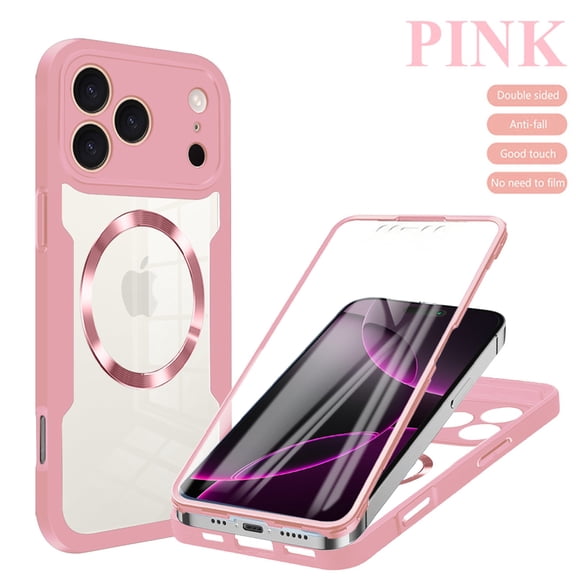 ELEHOLD for iPhone 17 Air Case with Screen Protector, Compatible with Mag safe Accessory,  Built in Screen Protector Clear Full Body Protection Slim Rugged Shockproof Case for iPhone 17 Air,Pink