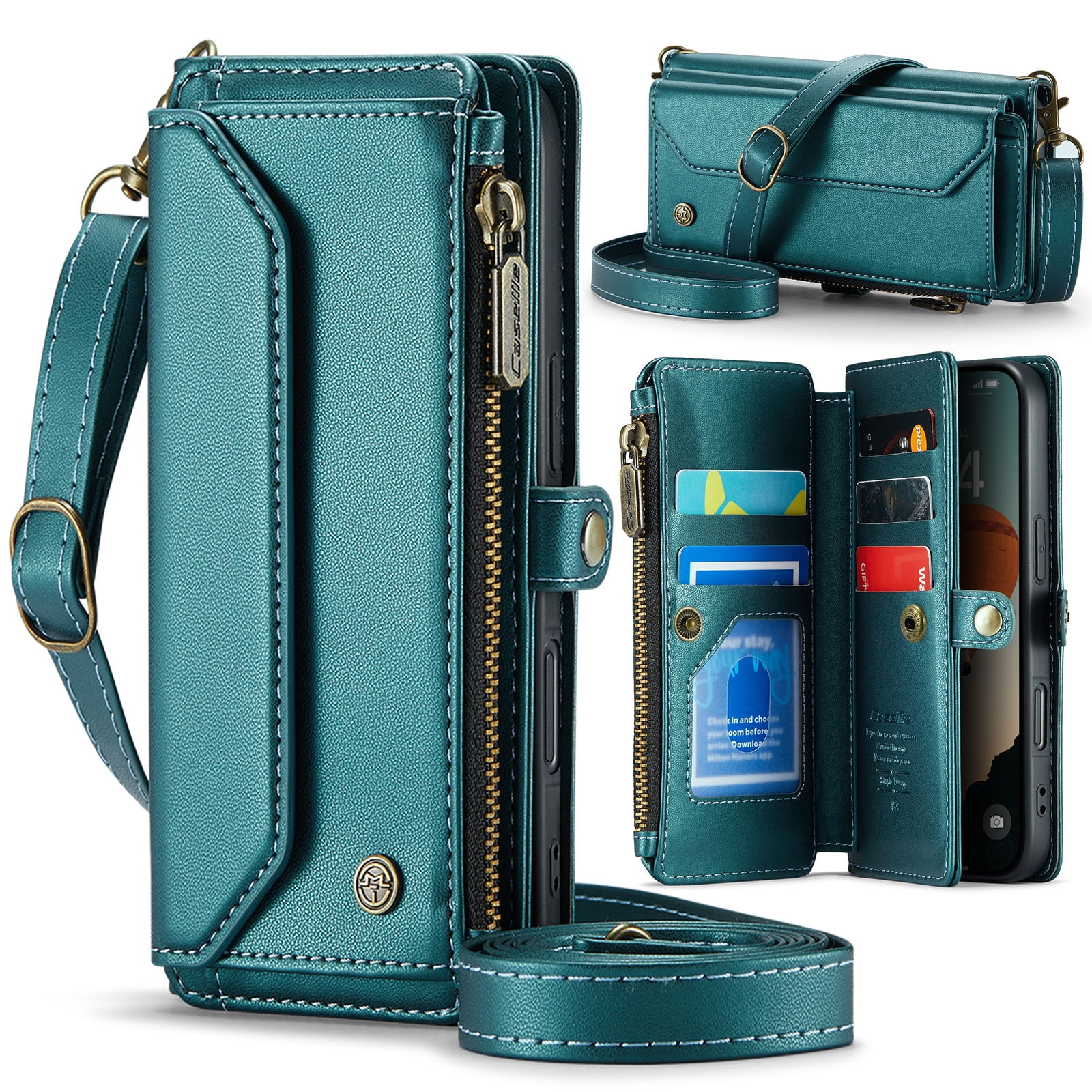 ELEHOLD for iPhone 17 Air Wallet Case,Support Wireless Charging PU Leather RFID Blocking Card Holder Kickstand Flip Shockproof Case with Crossbody Wristlet Strap for iPhone 17 Air,Green