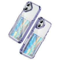 ELEHOLD for iPhone 17 Case,Clear Card Holder Kickstand Credit Card Slot Soft TPU Hard PC Slim Bumper Anti-Scratch Shockproof Protective Wallet Case for iPhone 17,Purple