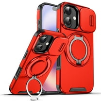 ELEHOLD for iPhone 17 Case, Compatible with Mag Safe Accessory Stand Magnetic Ring Holder Len Protective Cover Rugged Heavy Duty Protective Case Cover,Red
