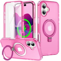 ELEHOLD for iPhone 17 Case,Magnetic Compatible with Mag Safe Accessory Invisible Stand Built-in Screen Protector Military Drop Protection Shockproof Frosted Translucent Case,Rose
