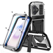 ELEHOLD for iPhone 17 Case,Outdoor Sports Rugged Heavy Duty Full Body Cover with Built in Tempered Glass Screen Protector Hidden Kickstand Shockproof Case for iPhone 17,Silver