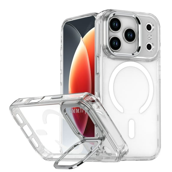 ELEHOLD for iPhone 17 Clear Case Compatible with Mag-safe, Clear Transparent Camera Kickstand Shockproof Rugged Hard PC Protective Case Cover for iPhone 17 ,White