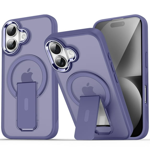 ELEHOLD for iPhone 17,Compatible with Mag-safe Military Grade Invisible Kickstand Shockproof Protection Translucent Matte Anti-Scratch Protective Case for iPhone 17,Darkpurple