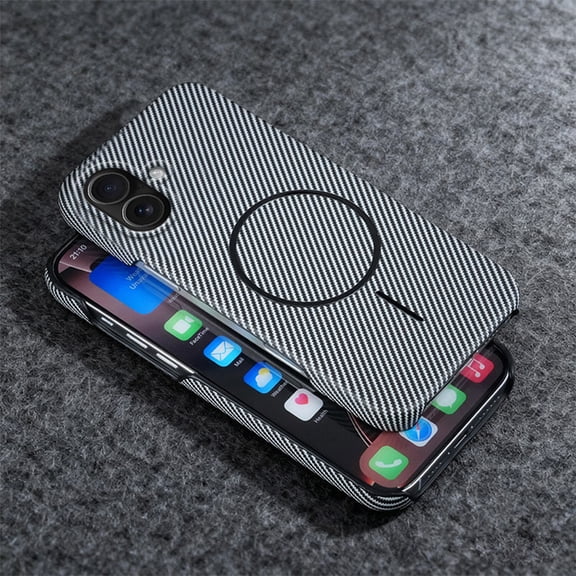 ELEHOLD For iPhone 17 Mag Safe Case, Carbon Fiber Texture Slim Shockproof Rugged Hard PC Anti-Scratch  Protection Cover Wireless Charging Compatible,Gray