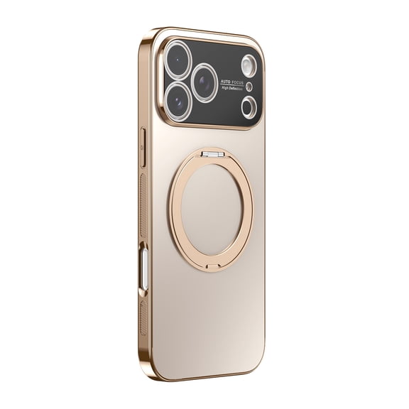 ELEHOLD For iPhone 17 Magnetic Case with Full Camera Protector, Shockproof Rugged Magnetic 360° Ring Kickstand Anti-Scratch Frosted Anti-Fingerprint Cover,Desertgold