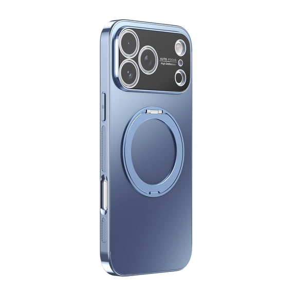 ELEHOLD For iPhone 17 Magnetic Case with Full Camera Protector, Shockproof Rugged Magnetic 360° Ring Kickstand Anti-Scratch Frosted Anti-Fingerprint Cover,Lightblue