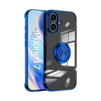 ELEHOLD for iPhone 17 Plating Clear Case,Transparent Case with Ring Holder Kickstand Work with Magnetic Car Mount Shockproof  Protective Cover Phone Case for iPhone 17, Blue