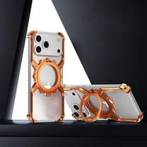 ELEHOLD for iPhone 17 Pro Case, Magnetic Ring Kickstand Aluminum Metal Frameless Design Bumper Luminous Scale Gear Shape Shockproof Case for iPhone 17 Pro,Orange