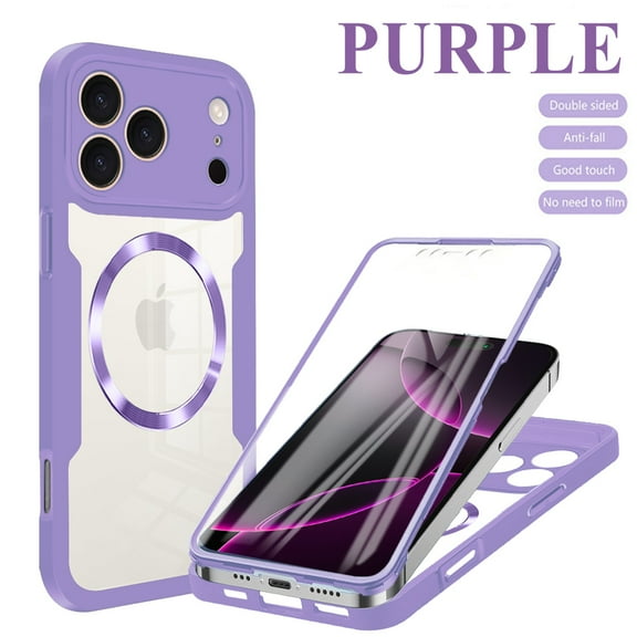 ELEHOLD for iPhone 17 Pro Case with Screen Protector, Compatible with Mag safe Accessory,  Built in Screen Protector Clear Full Body Protection Slim Rugged Shockproof Case for iPhone 17 Pro,Purple