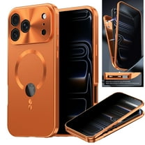 ELEHOLD for iPhone 17 Pro Full Body Case,with Built-in Anti-Peeping Privacy Tempered Glass Screen Protector Metal Frame Plating PC Back Shockproof Rugged Case for iPhone 17 Pro,Orange