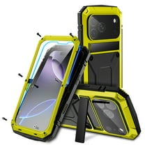 ELEHOLD for iPhone 17 Pro Max Case,Outdoor Sports Rugged Heavy Duty Full Body Cover with Built in Tempered Glass Screen Protector Hidden Kickstand Shockproof Case for iPhone 17 Pro Max,Yellow