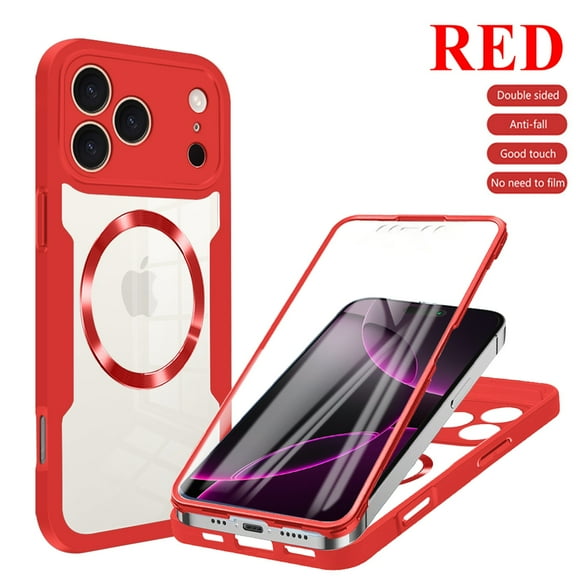 ELEHOLD for iPhone 17 Pro Max Case with Screen Protector, Compatible with Mag safe Accessory,  Built in Screen Protector Clear Full Body Protection Rugged Shockproof Case for iPhone 17 Pro Max,Red