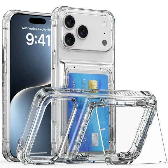 ELEHOLD for iPhone 17 Pro Max Translucent Clear Wallet Case with Back Card Holder Anti-Yellowing Slim Fit Lightweight Shockproof Anti-Scratch Protective Cover for iPhone 17 Pro Max,Clear