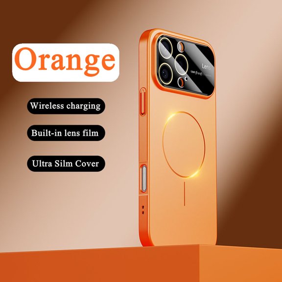 ELEHOLD For iPhone 17 Pro Max Hard PC Shockproof Magnetic Case Slim Magnetic Rugged Cover, Mag Safe Compatible, Shockproof Hard PC Rugged Protection Case with 9HD Lens Protecor,Orange