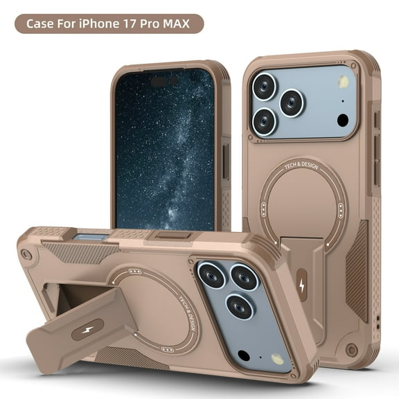 ELEHOLD for iPhone 17 Pro Max Rugged Case,Hybrid Hard PC Silicone Magnetic Rugged Stand Cover Compatible with Mag Safe Accessories Heavy Duty Shockproof Protective Phone Case,Desert