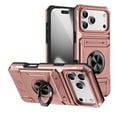 thumbnail image 1 of ELEHOLD for iPhone 17 Pro Max Rugged Hard Case with Metal Ring Holder Kickstand Work with Magnetic Car Mount Hidden Card Slot Pocket Shockproof Protective Cover,Rosegold, 1 of 7
