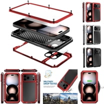 ELEHOLD for iPhone 17 Pro Max Rugged Heavy Duty Case, Outdoor 360° Full Body Protective Aluminum Metal Case Cover with Tempered Glass Screen Protector, Red