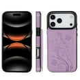 thumbnail image 1 of ELEHOLD for iPhone 17 Pro Max Wallet Case, Flower Embossed Pattern Magnetic Button Card Holders PU Leather Cover Kickstand Function Shockproof Protective Case for iPhone 17 Pro Max, Purple, 1 of 9