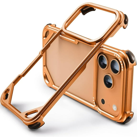 ELEHOLD For iPhone 17 Pro Metal Frame Bumper Case Cover,Aluminum Frame Slim Fit Compatible with Mag-Safe Accessories 4 Corner Shockproof Protection Cover,Orange
