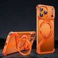 thumbnail image 1 of ELEHOLD For iPhone 17 Pro Metal Magnetic Rugged Case, 360° Rotating Magnetic Holder Aluminum Metal Frameless Design Bumper Z-Shaped Shockproof Protective Cover ,Orange, 1 of 11