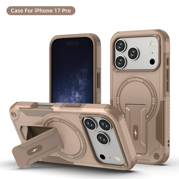 ELEHOLD for iPhone 17 Pro Rugged Case,Hybrid Hard PC Silicone Magnetic Rugged Stand Cover Compatible with Mag Safe Accessories Heavy Duty Shockproof Protective Phone Case,Desert