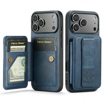 ELEHOLD for iPhone 17 Pro Wallet Back Case,RFID Blocking Flip Card Holders Strong Magnetic Retractable Wristband Strap Stand Function Shockproof Protective iPhone 17 Pro Cover,Blue