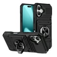 thumbnail image 1 of ELEHOLD for iPhone 17 Rugged Hard Case with Metal Ring Holder Kickstand Work with Magnetic Car Mount Hidden Card Slot Pocket Shockproof Protective Cover,Black, 1 of 7
