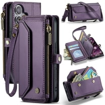 ELEHOLD for iPhone 17 Wallet Case,Support Wireless Charging PU Leather RFID Blocking Card Holder Kickstand Flip Shockproof Protective Case with Crossbody Wristlet Strap for iPhone 17,Purple
