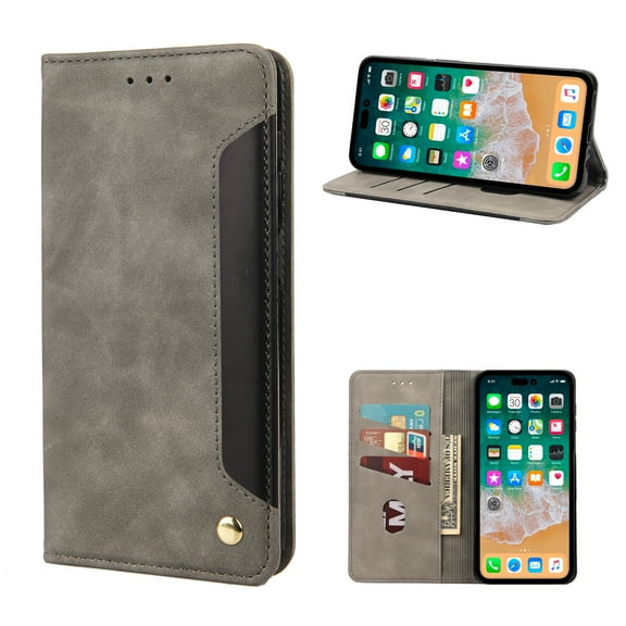 ELEHOLD for iPhone 7 / 8 / SE 2022 & 2020 Flip Wallet Case, Slim Shockproof Premium Vintage PU Leather Magnetic Closure Built-in Card Holders Kickstand Function Wallet Purse Case,gray