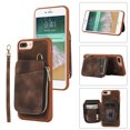 thumbnail image 1 of ELEHOLD for iPhone 7 / 8 / SE 2022 & 2020,Luxury Zipper Wallet Case with Card Slots Zipper Pocket Kickstand Function Wriststrap Crossbody Shoulder Strap Shockproof Purse Case,brown, 1 of 1