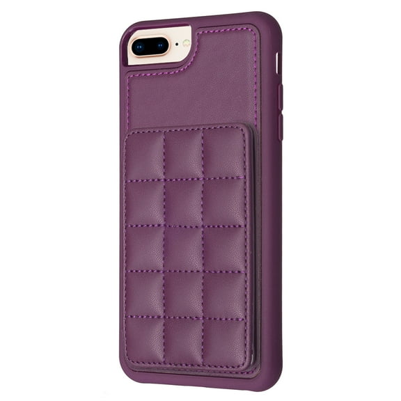 ELEHOLD for iPhone 7 Plus / 8 Plus Card Holder Back Case with Pockets, Premium PU Leather ID Cash Credit Slots Magnetic Kickstand Flip Folio Slim Hard Protective Cover, darkpurple
